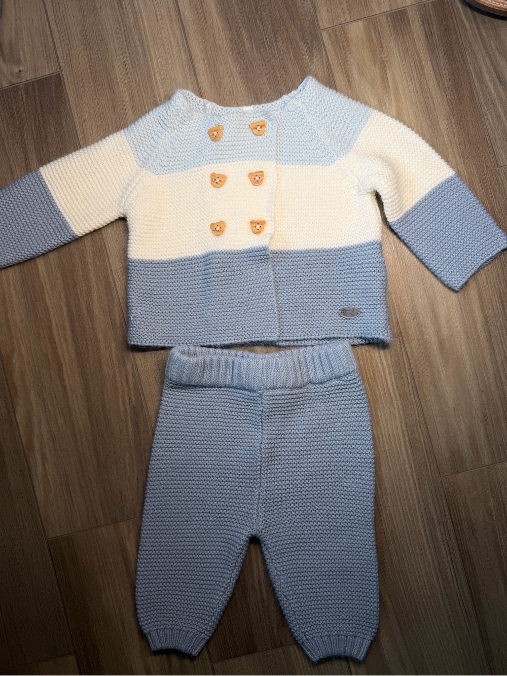 Cozy Knit Baby Matching Set in Light Blue & Cream